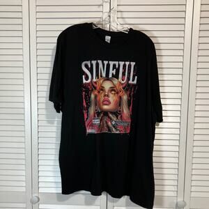 Lane Seven Black Goth Sinful Angel Design Graphic Cotton T-shirt Unisex 2XL